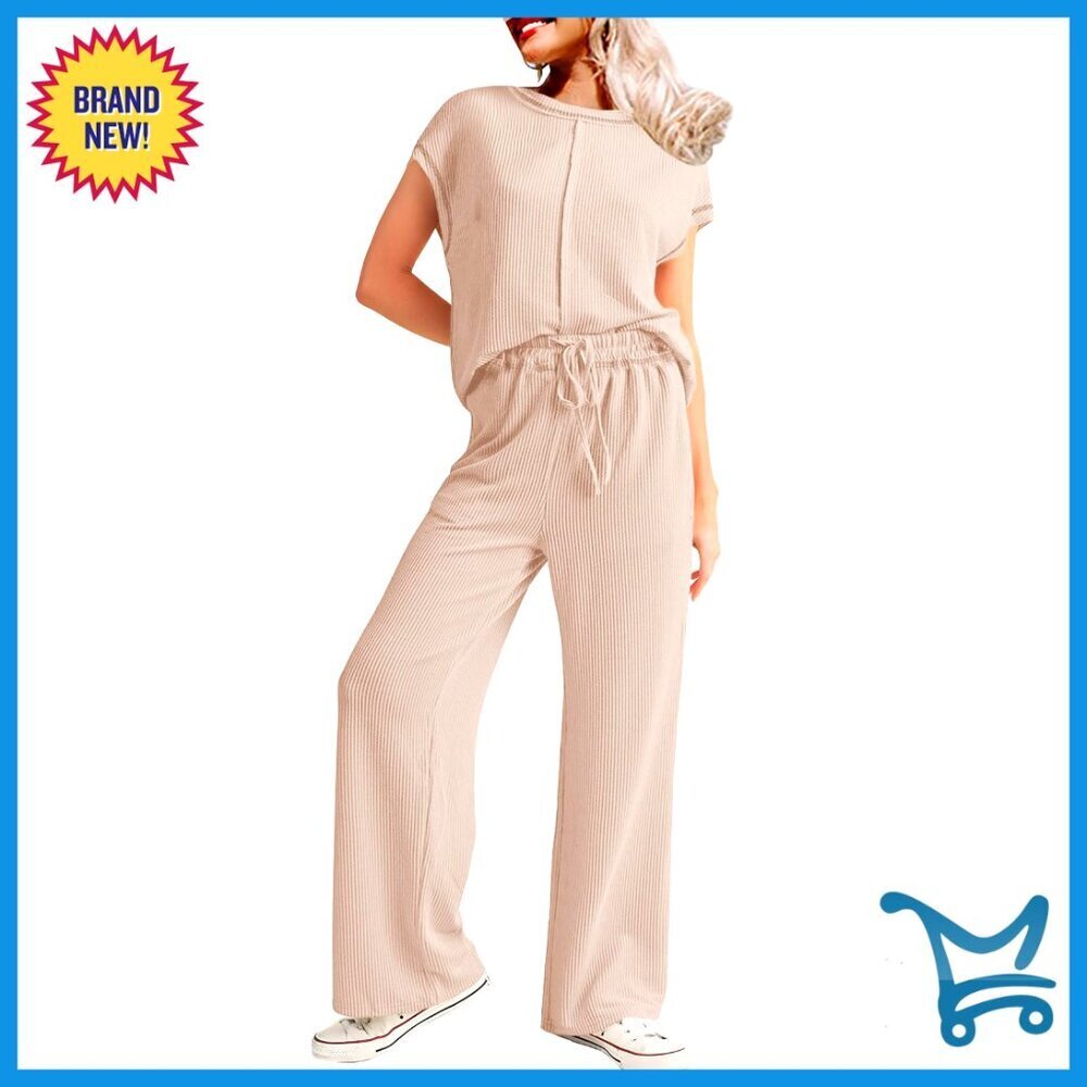Cozy Lounge Set Cap Sleeve Top Wide Leg Pants Tracksuit Casual Comfy